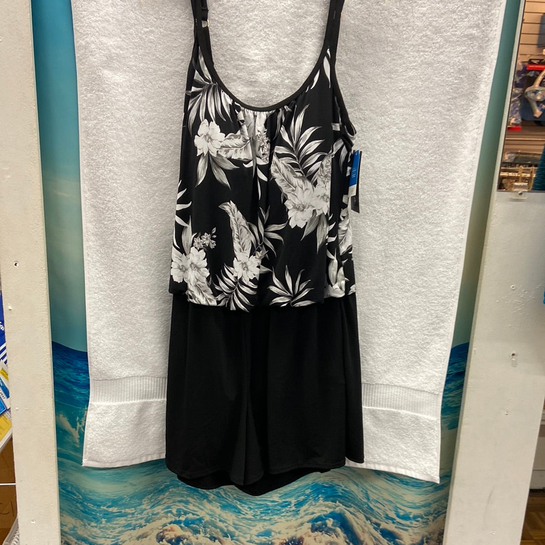 Maxine Tropic Paradise Black Swim Romper Size 20W