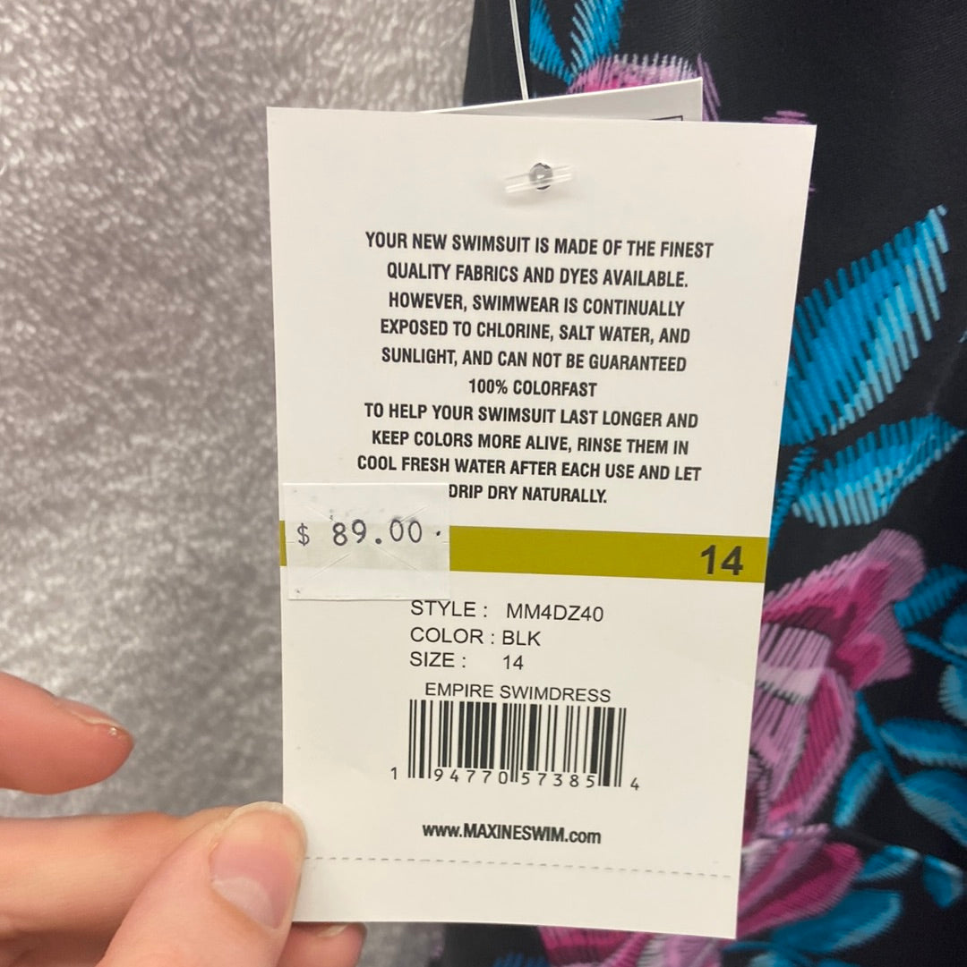 Maxine Midnight Orchid Empire Swimdress Black Onepiece Size 16
