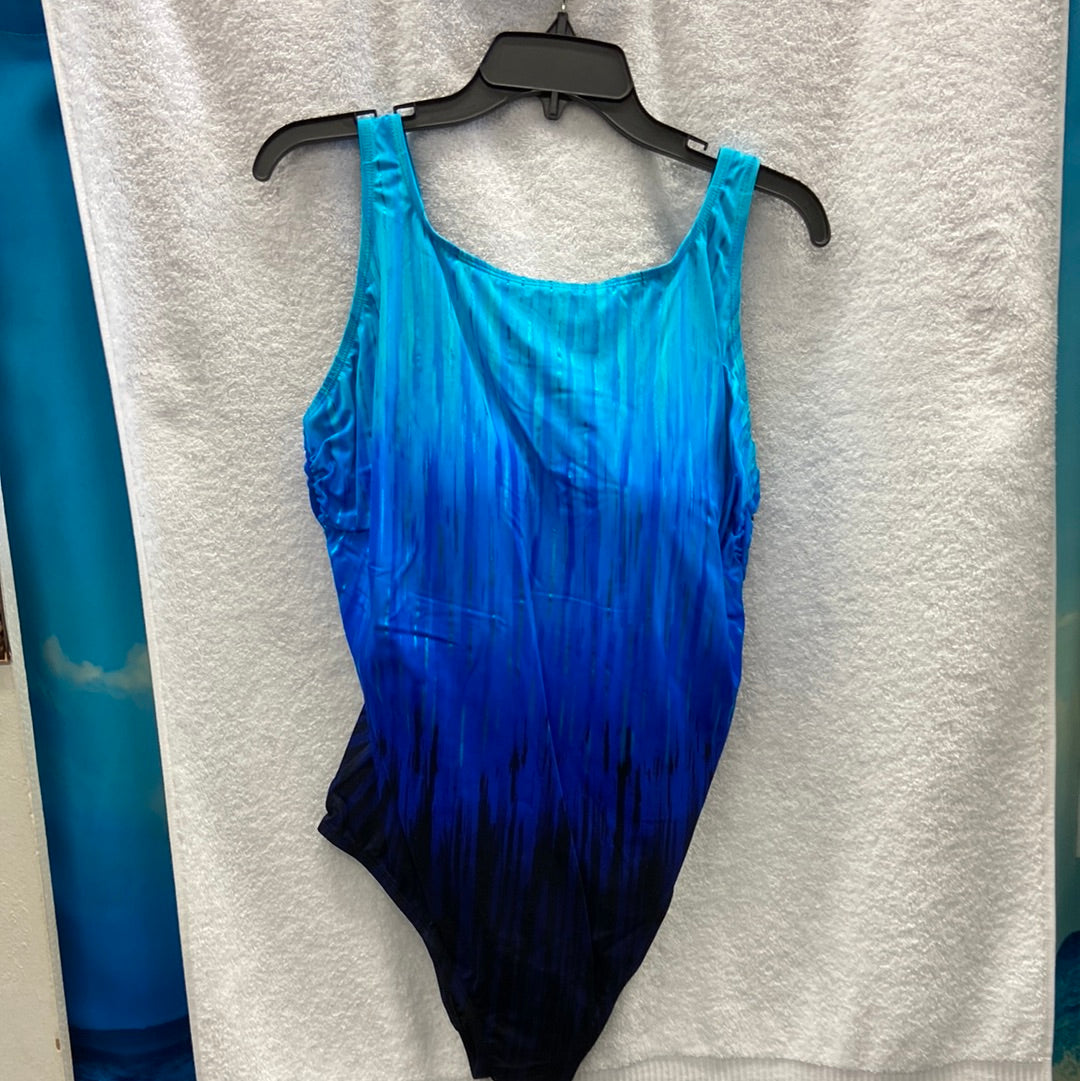 Longitude High Energy Black/Blue Aqua Foil Onepiece Scoopback Highneck Size 20
