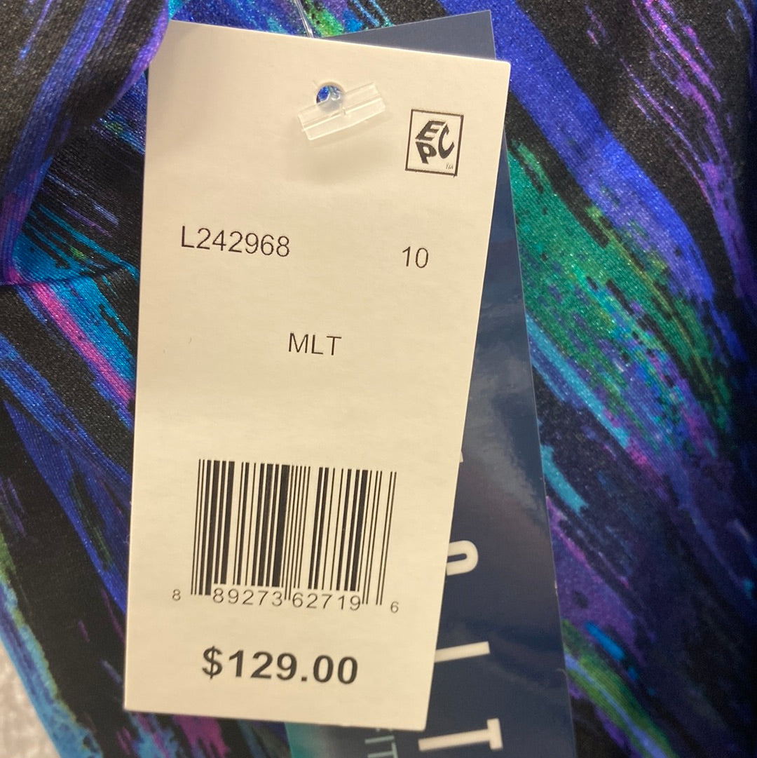 Longitude Brilliant Streaks Twist Drape Tank New Black/Muli Size 14