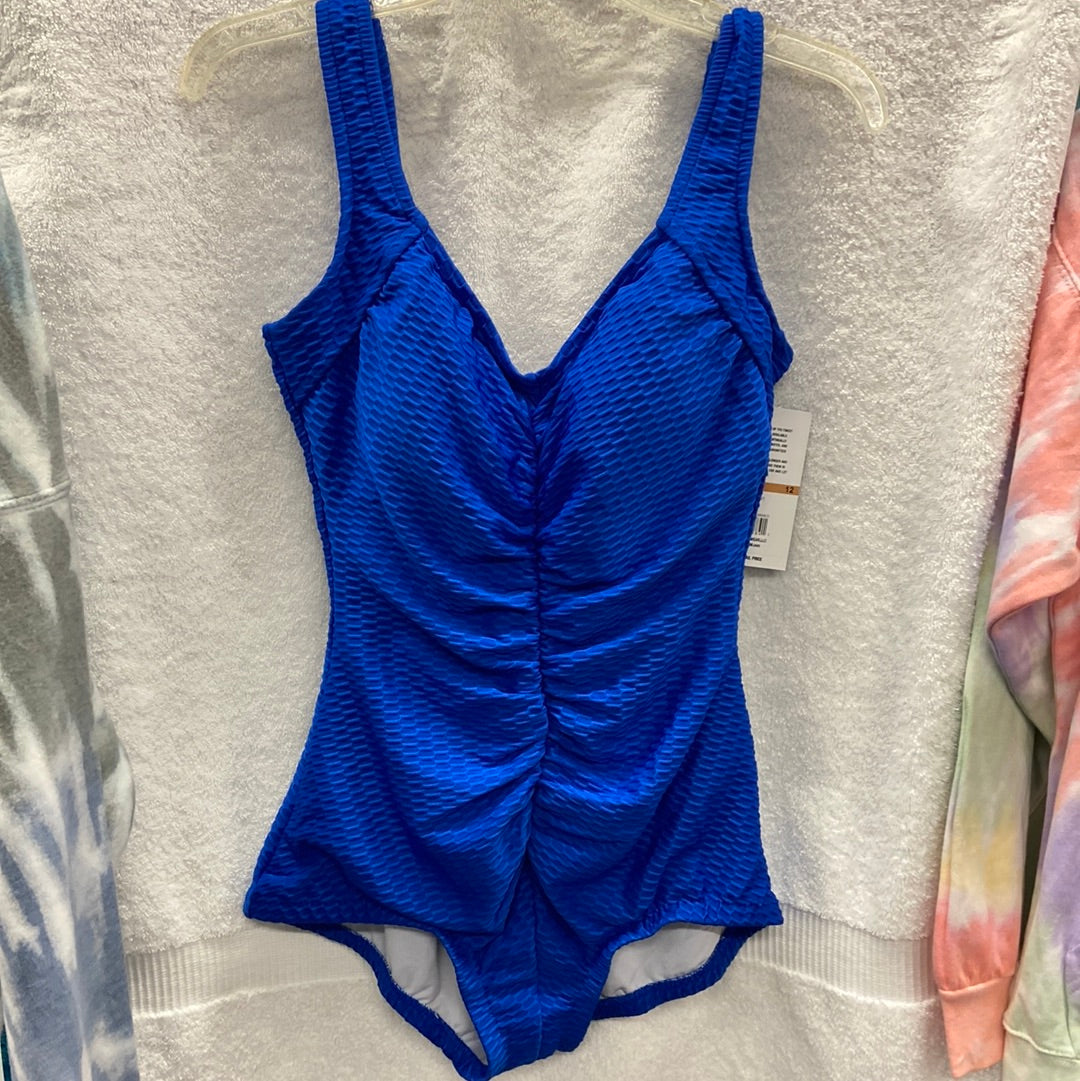 Maxine Womens Polyester 12 Cobalt Textured Spa Shirred Swim Suit