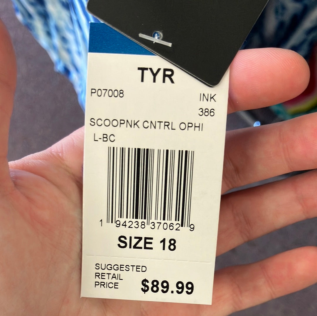 TYR Scoop Neck Control Ink One Piece Women’s Suit Size 18