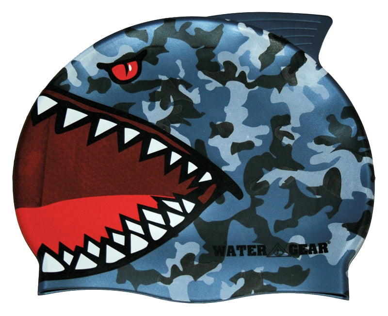 Water Gear Blue Shark Silicone Swim Cap