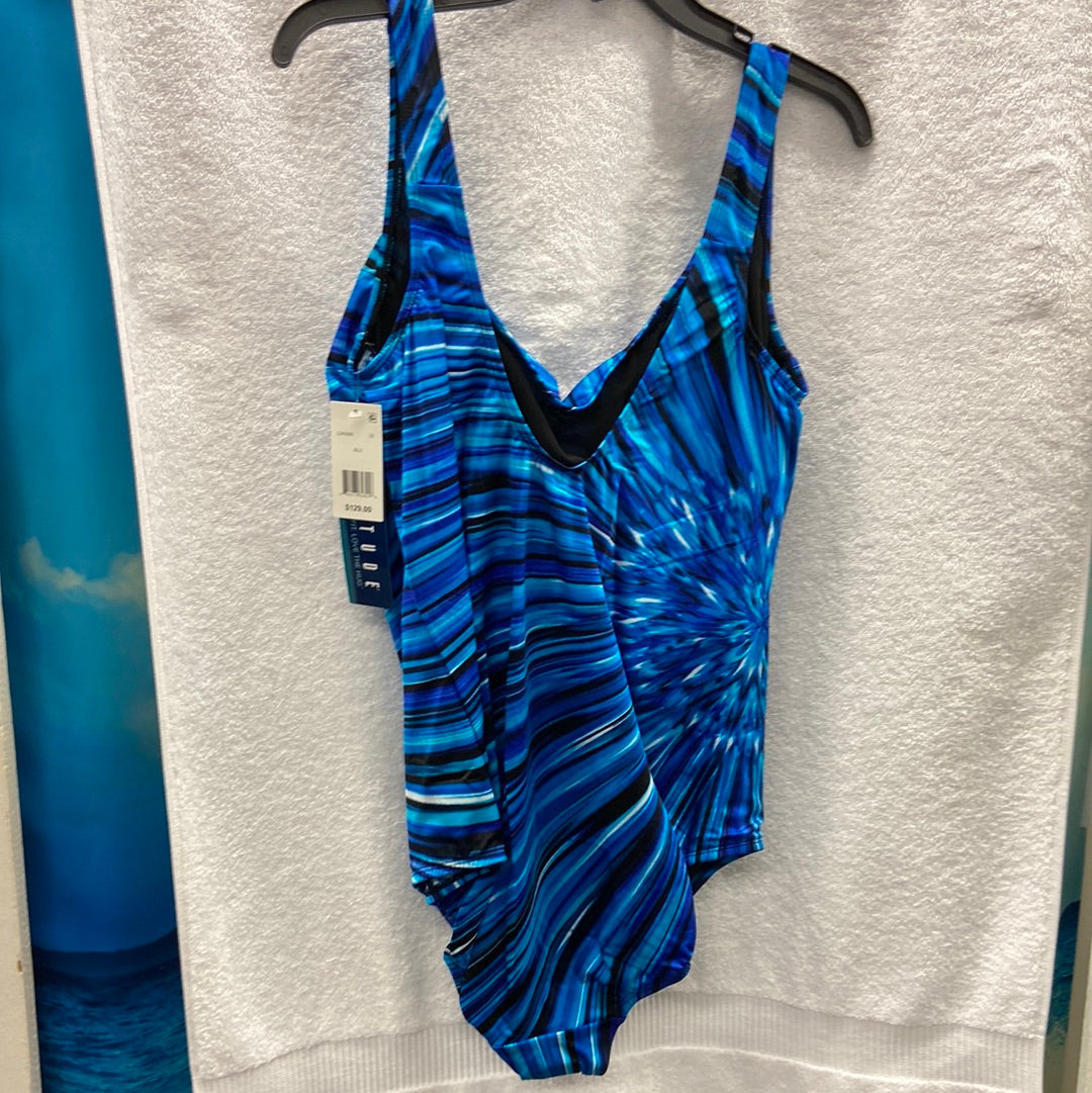 Longitude Sparks Fly Black/Blue Panel Scoopneck Tank Size 18