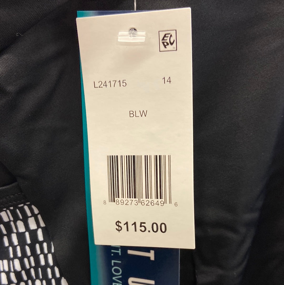 Longitude Madison Square Black/White One piece Faux Surplice Tank Size 14