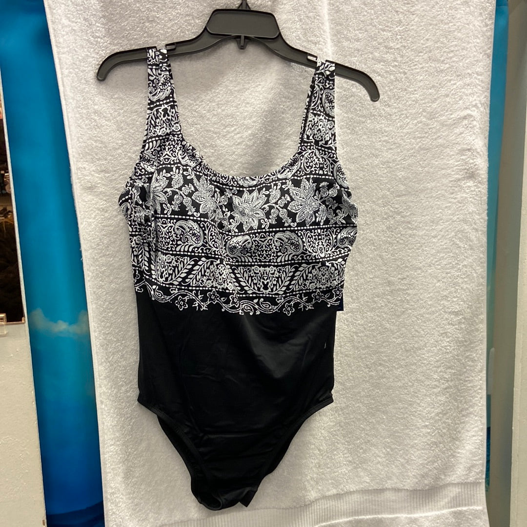 Longitude Night Black/White Seas X Back Tank One Piece Size 16