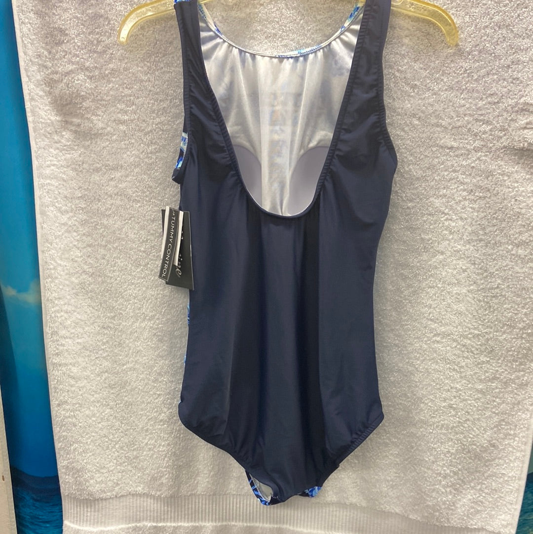 Maxine Shibori Vines High-Neck Indigo Onepiece Size 14