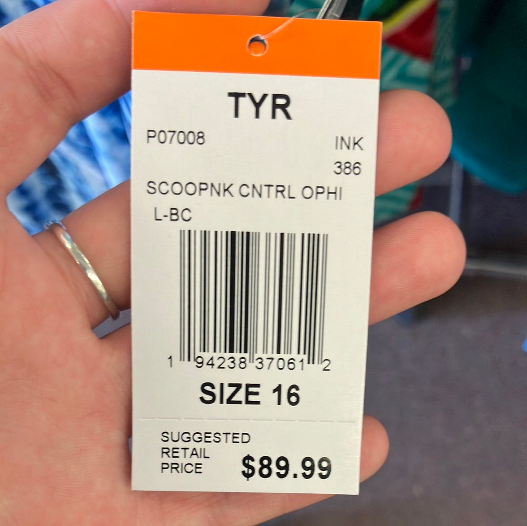 TYR Scoop Neck Control Ink One Piece Women’s Suit Size 16