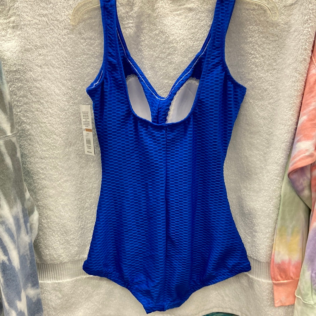 Maxine Womens Polyester 12 Cobalt Textured Spa Shirred Swim Suit