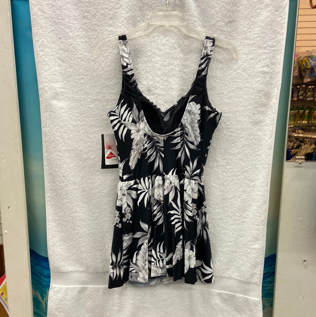 Maxine Tropic Paradise Black Surplice Swimdress Size 14