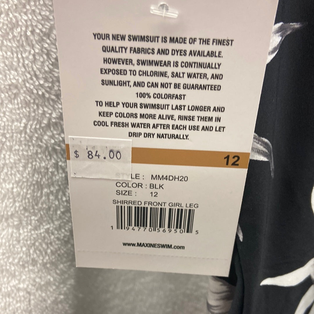 Maxine Tropic Paradise Shirred Front One Piece Black and White Size 12