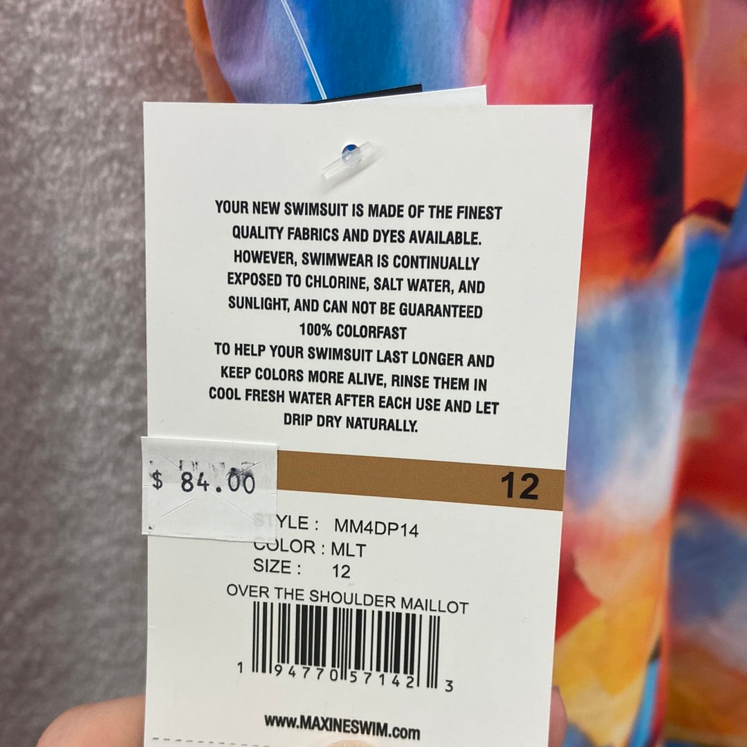 Maxine Watercolor Bliss Over the Should Maillot Multi Onepiece Size 14