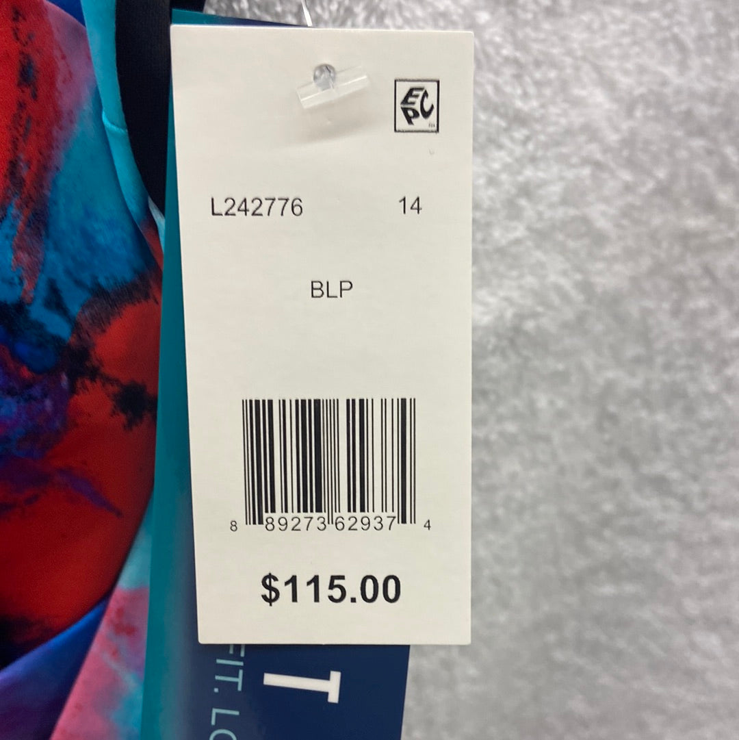 Longitude Paint Trip Twist Pull Sash Tank Blue Pink Multi Size 14