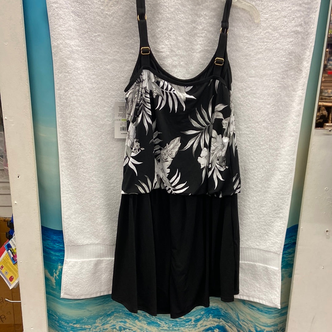 Maxine Tropic Paradise Black Swim Romper Size 20W