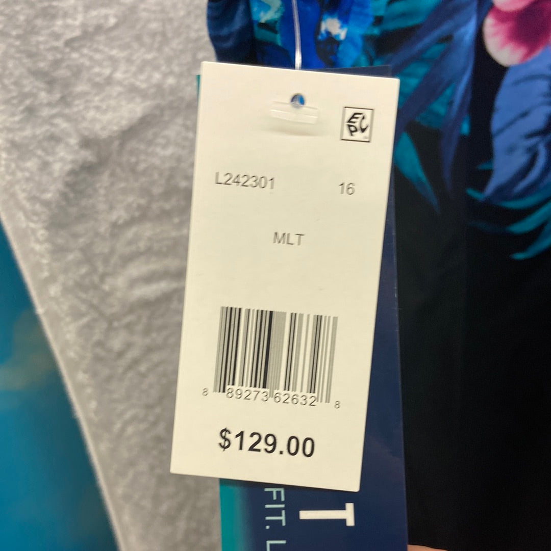 Longitude Glamour Floral Panel Scoop Back Highneck Black/Multi Size 14