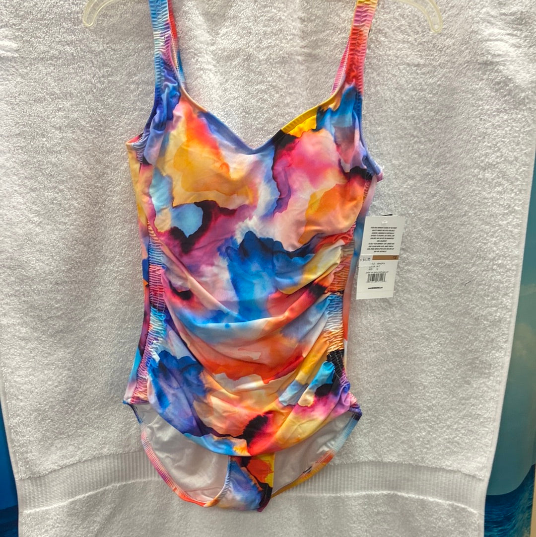 Maxine Watercolor Bliss Over the Should Maillot Multi Onepiece Size 12