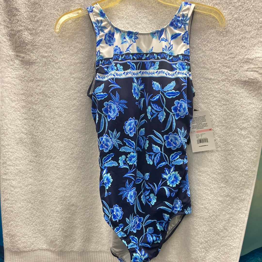 Maxine Shibori Vines High-Neck Indigo Onepiece Size 14
