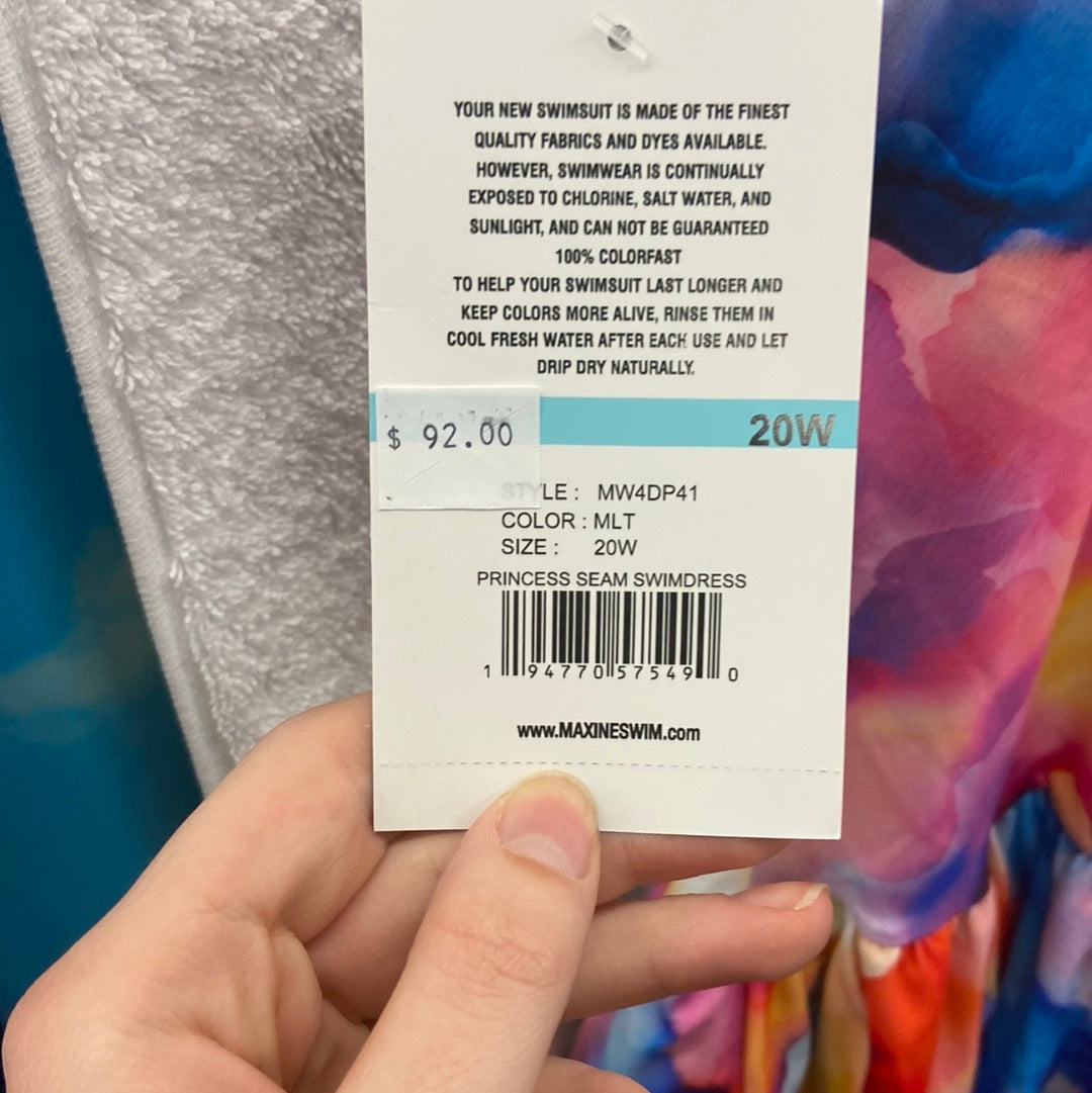 Maxine Water Color Bliss Princess Seam Swimdress Multi One Piece Size 20W