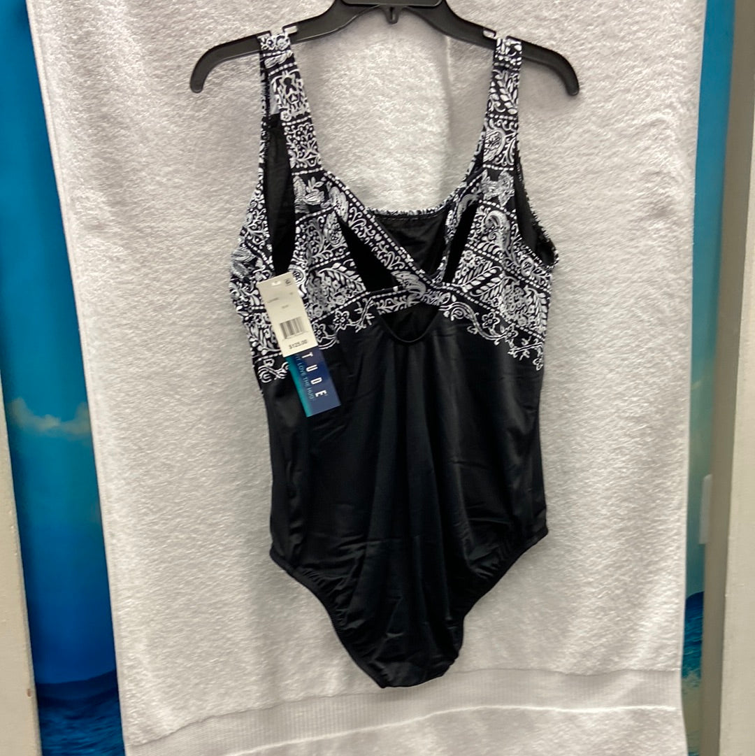 Longitude Night Black/White Seas X Back Tank One Piece Size 12