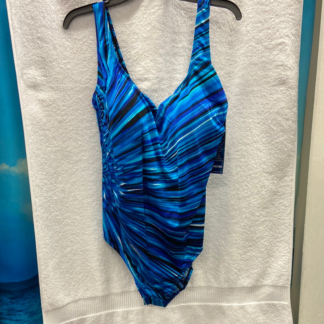 Longitude Sparks Fly Black/Blue Panel Scoopneck Tank Size 18