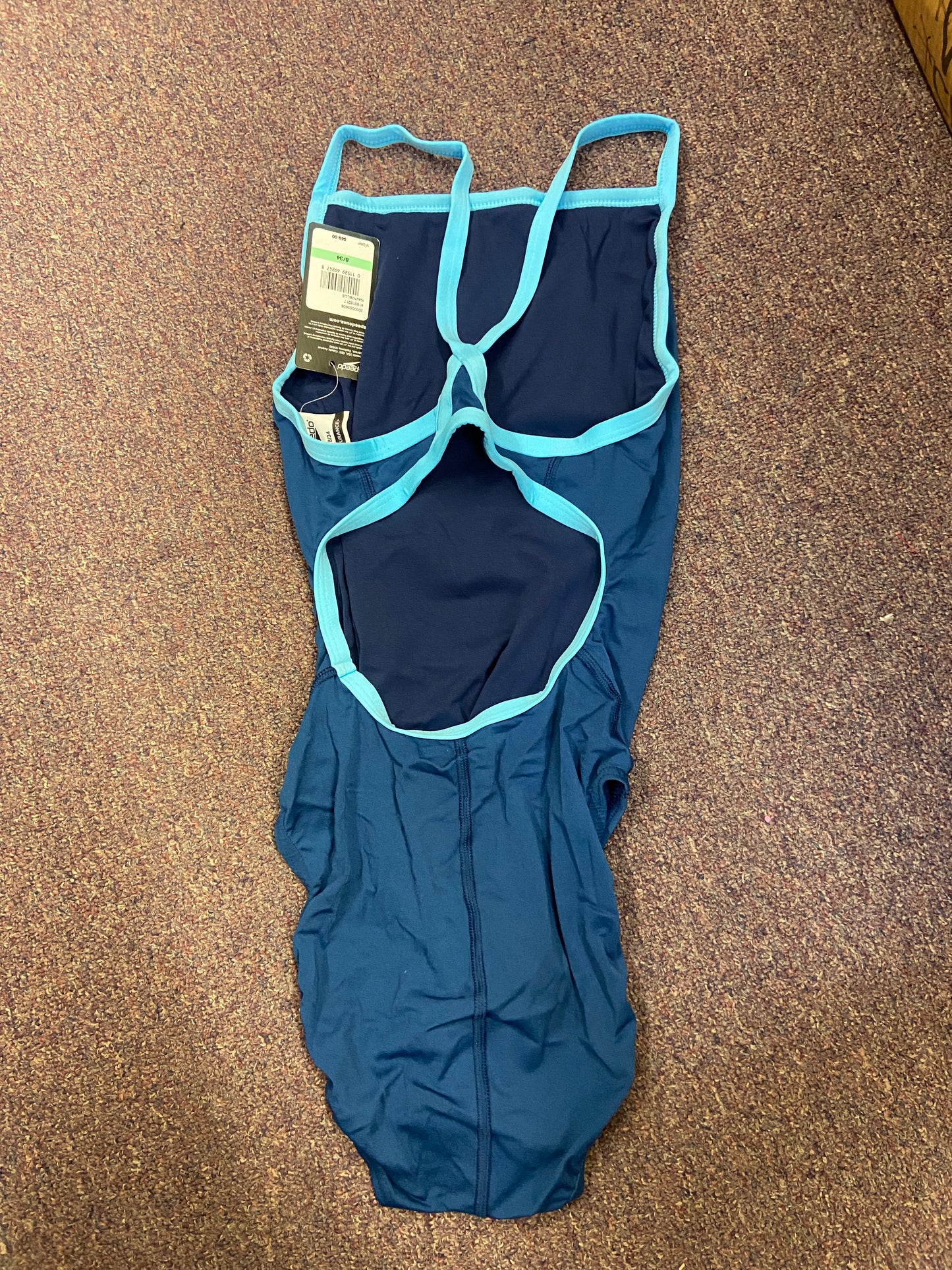Speedo Endurance+ Navy/Blue Fly-Back Training Suit Size 8/34