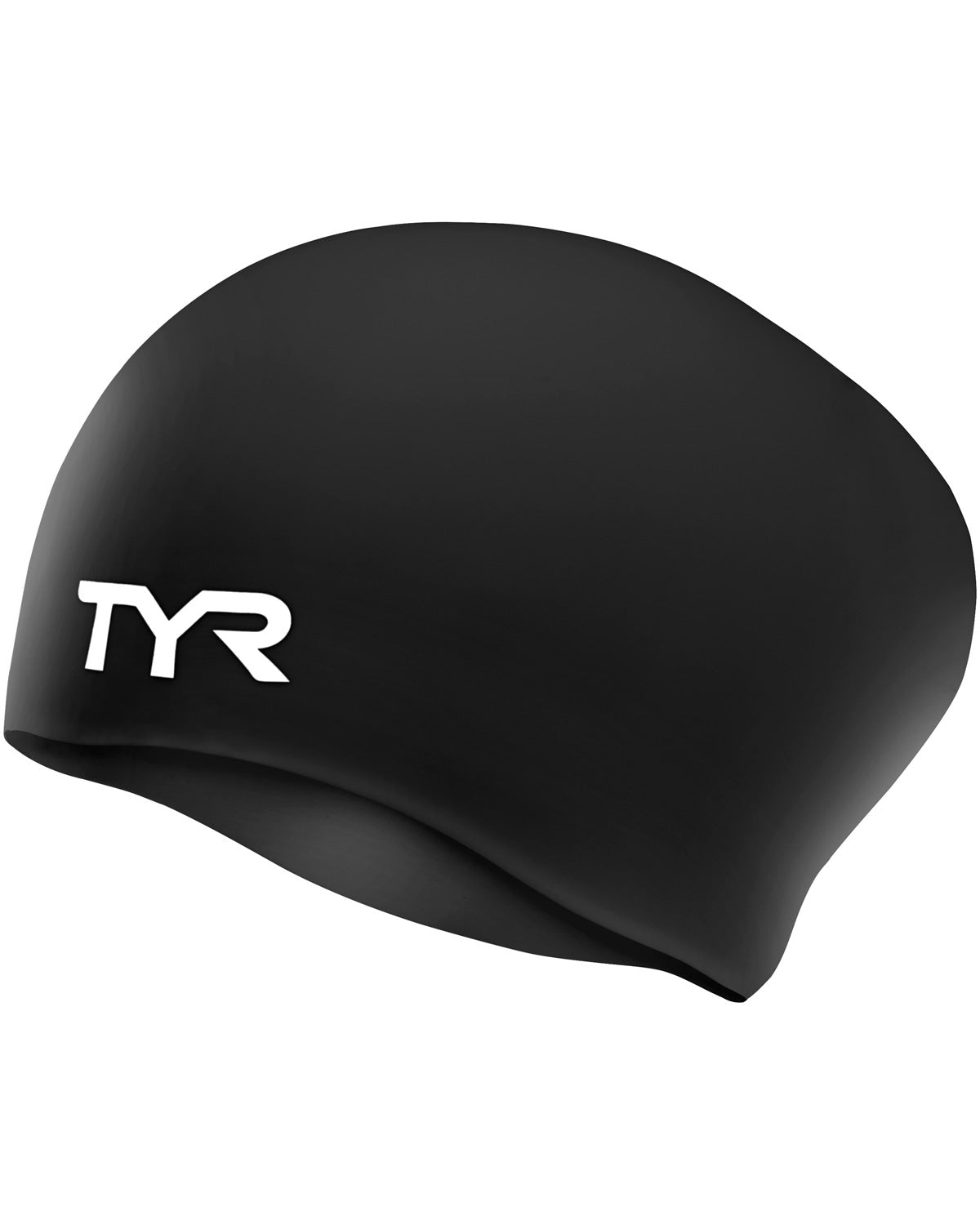 TYR Black Long Hair Wrinkle Free Silicone Swim Cap
