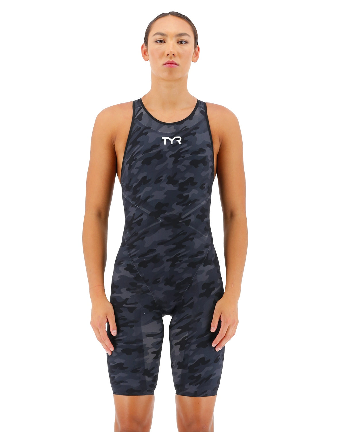 TYR Venzo Black Camo Open Back Tech Suit Swimsuit