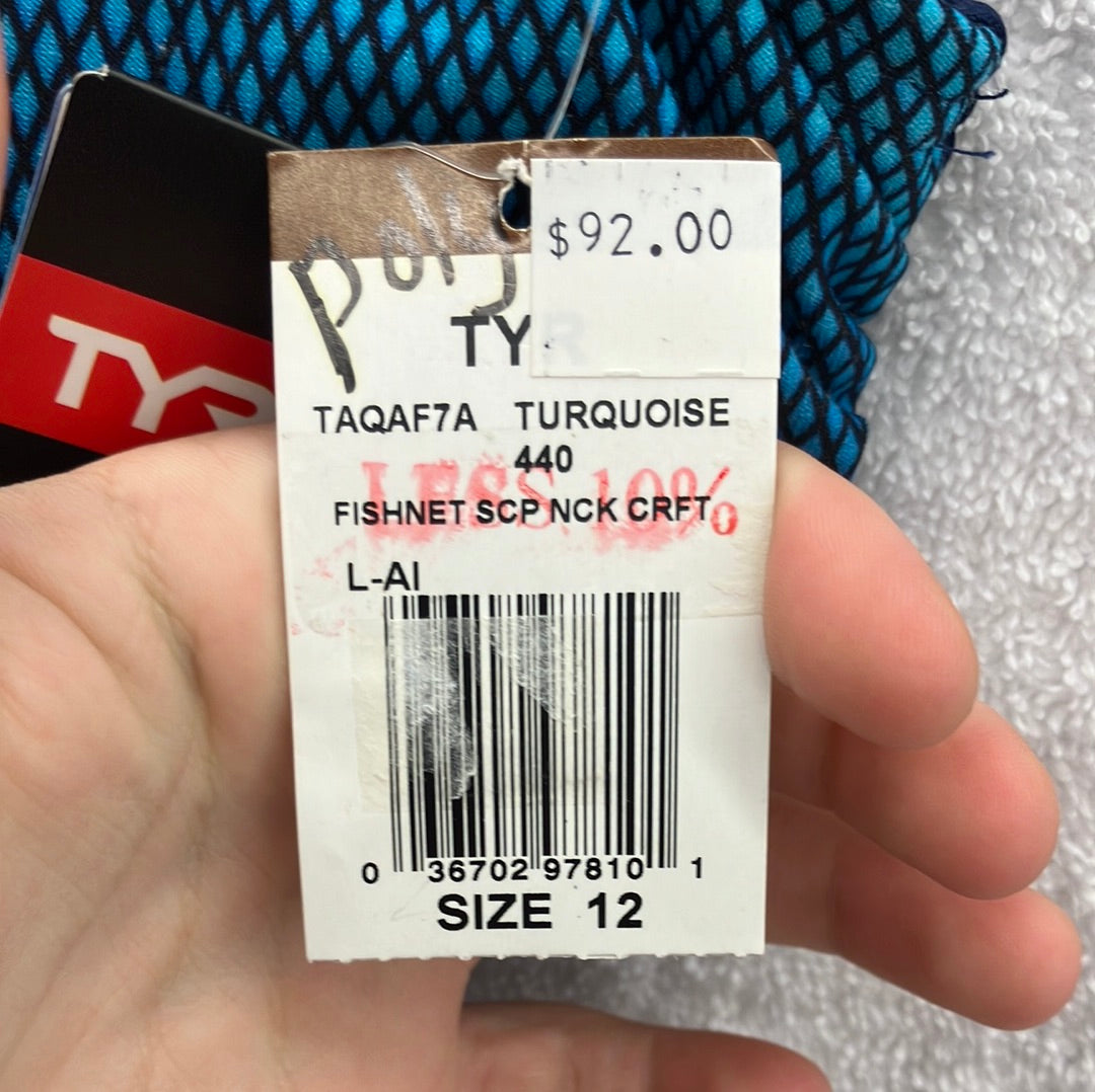 TYR Turquoise Fishnet Scoop Neck Control Lift Size 12