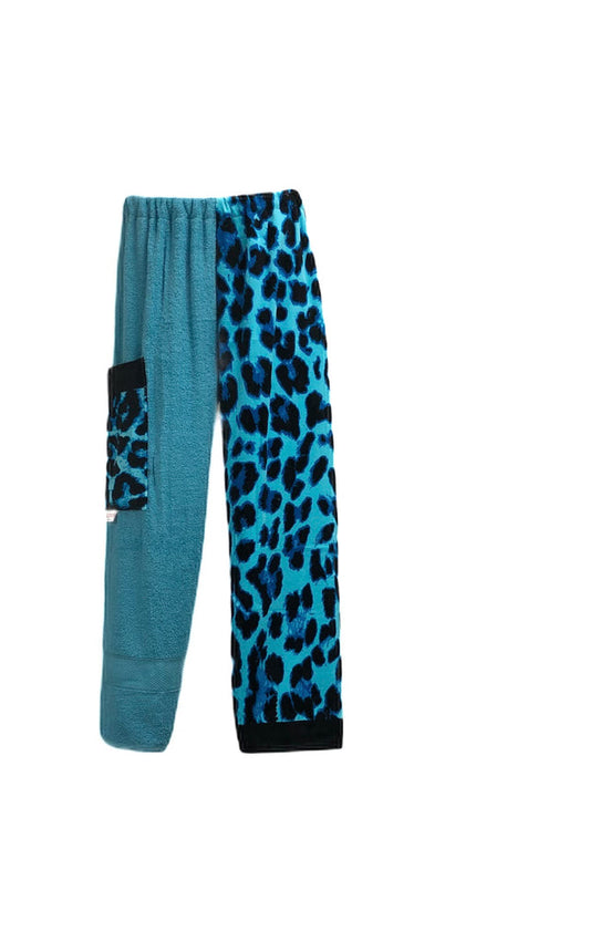 XL Teal Cheetah Towel Pants