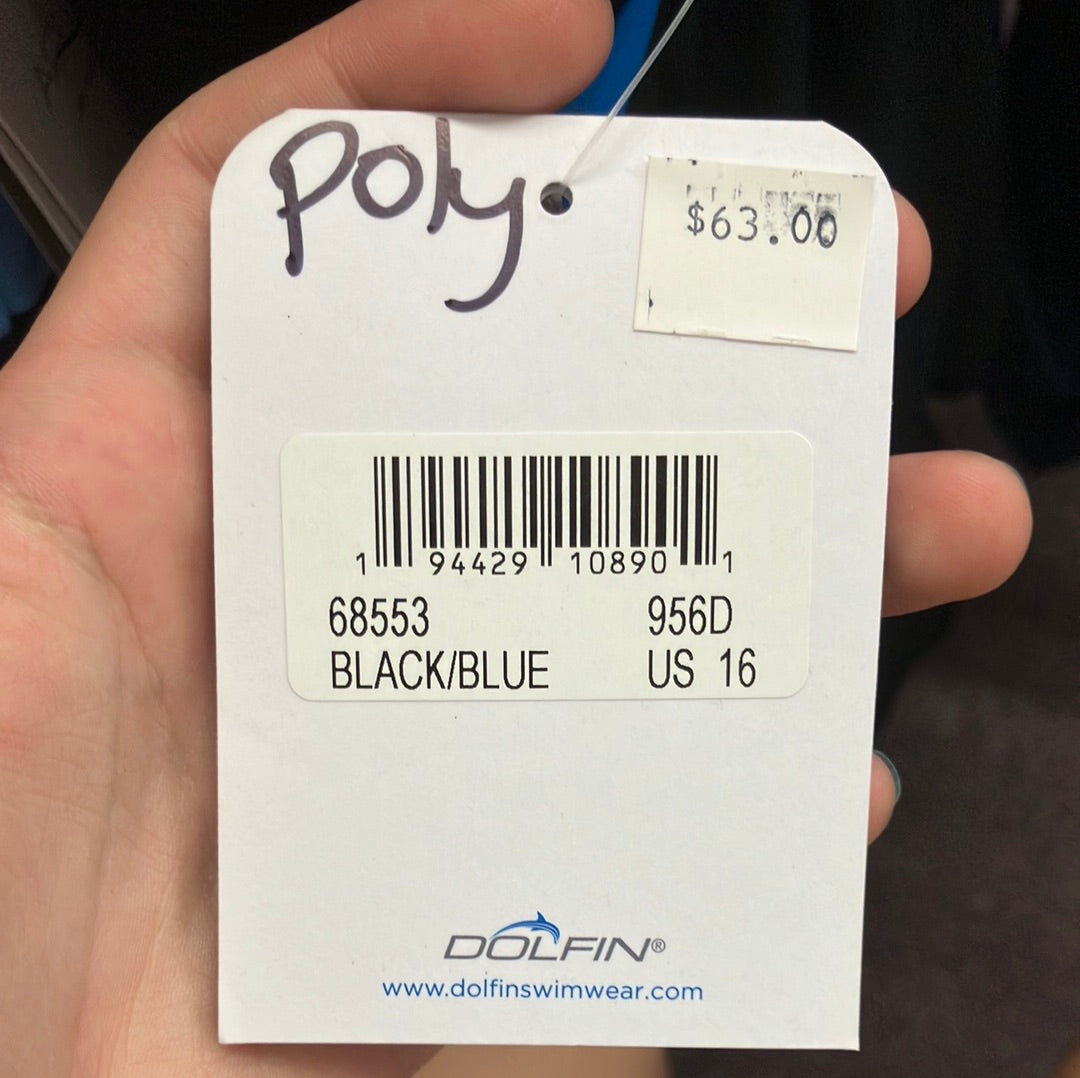 Dolfin Black/Blue One Piece H Back Suit Size 16