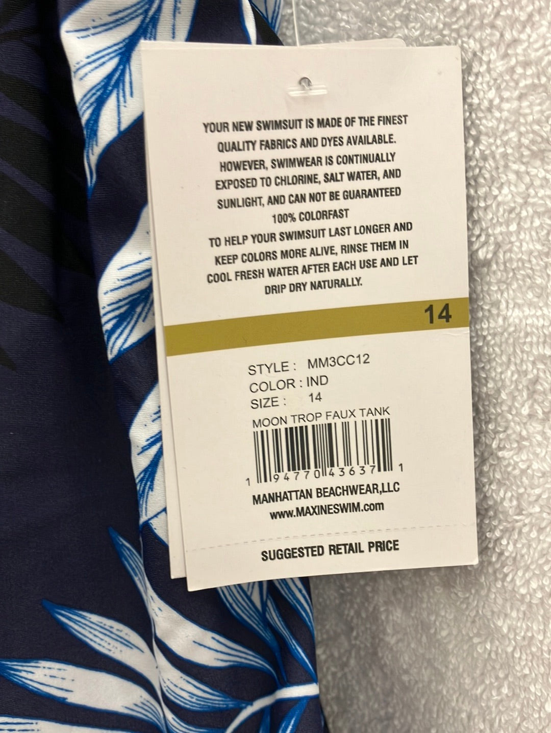 Maxine Indigo Moon Trop Faux Tank Swimsuit Size 14