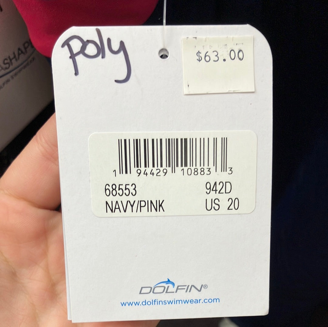 Dolfin Navy/Pink H Back One Piece Suit Size 20