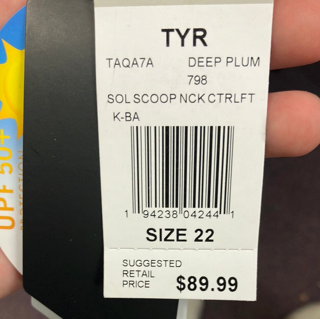 TYR Deep Plum Scoop Neck Control Lift Suit Size 22