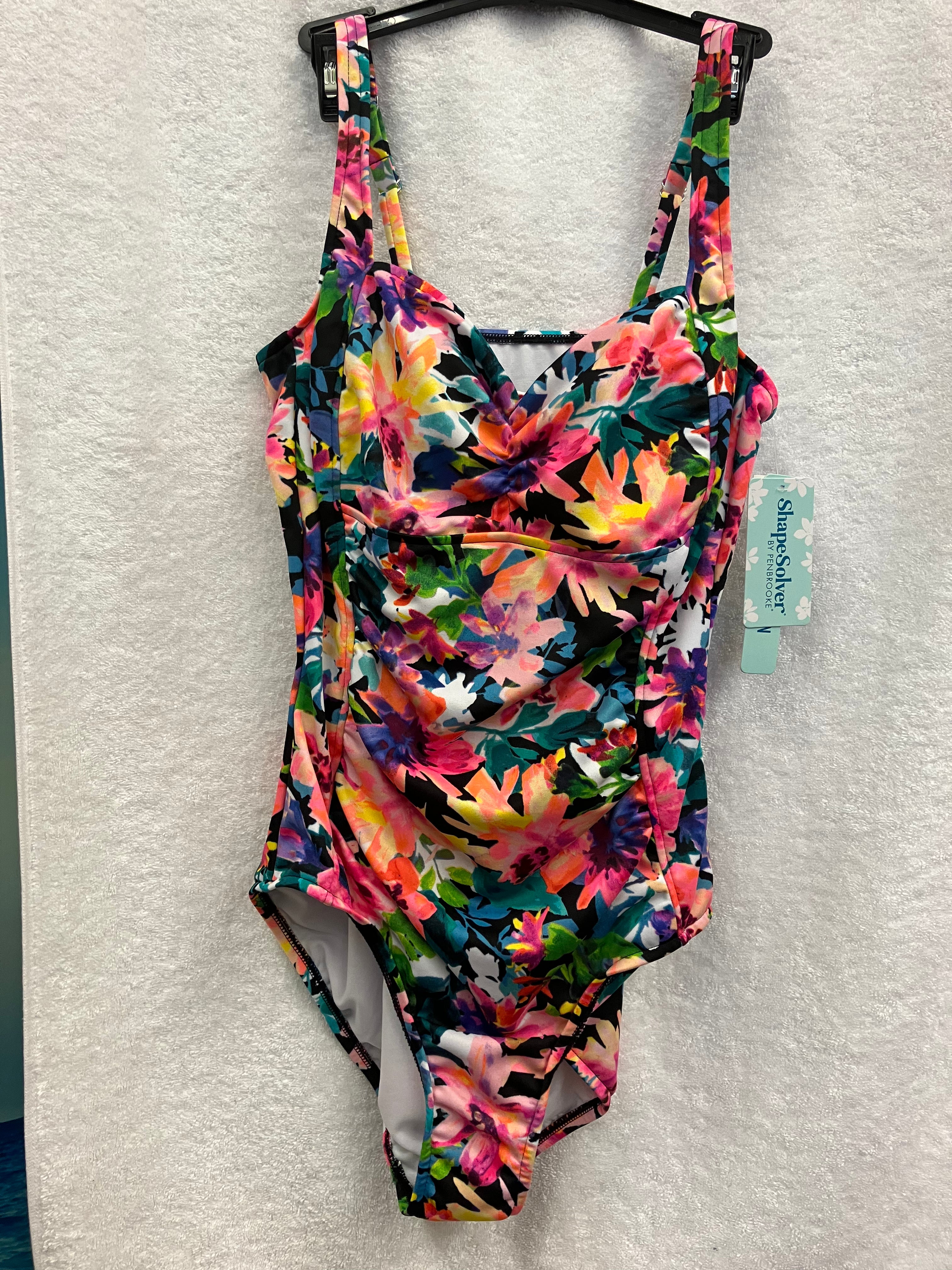 Penbrooke Shape Solver Blk Multi One Piece Missy Control Suit Size