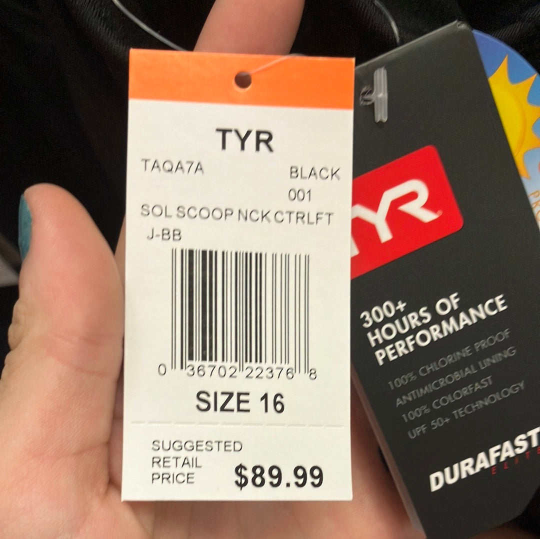 TYR Black Scoop Neck Control Lift Suit Size 16