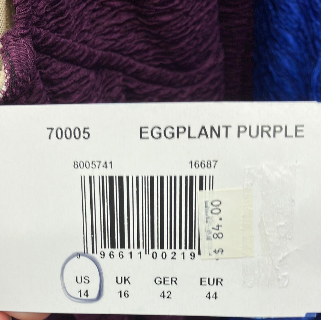 Penbrooke Eggplant Purple Krinkle One Piece Cross Back Suit Size 14