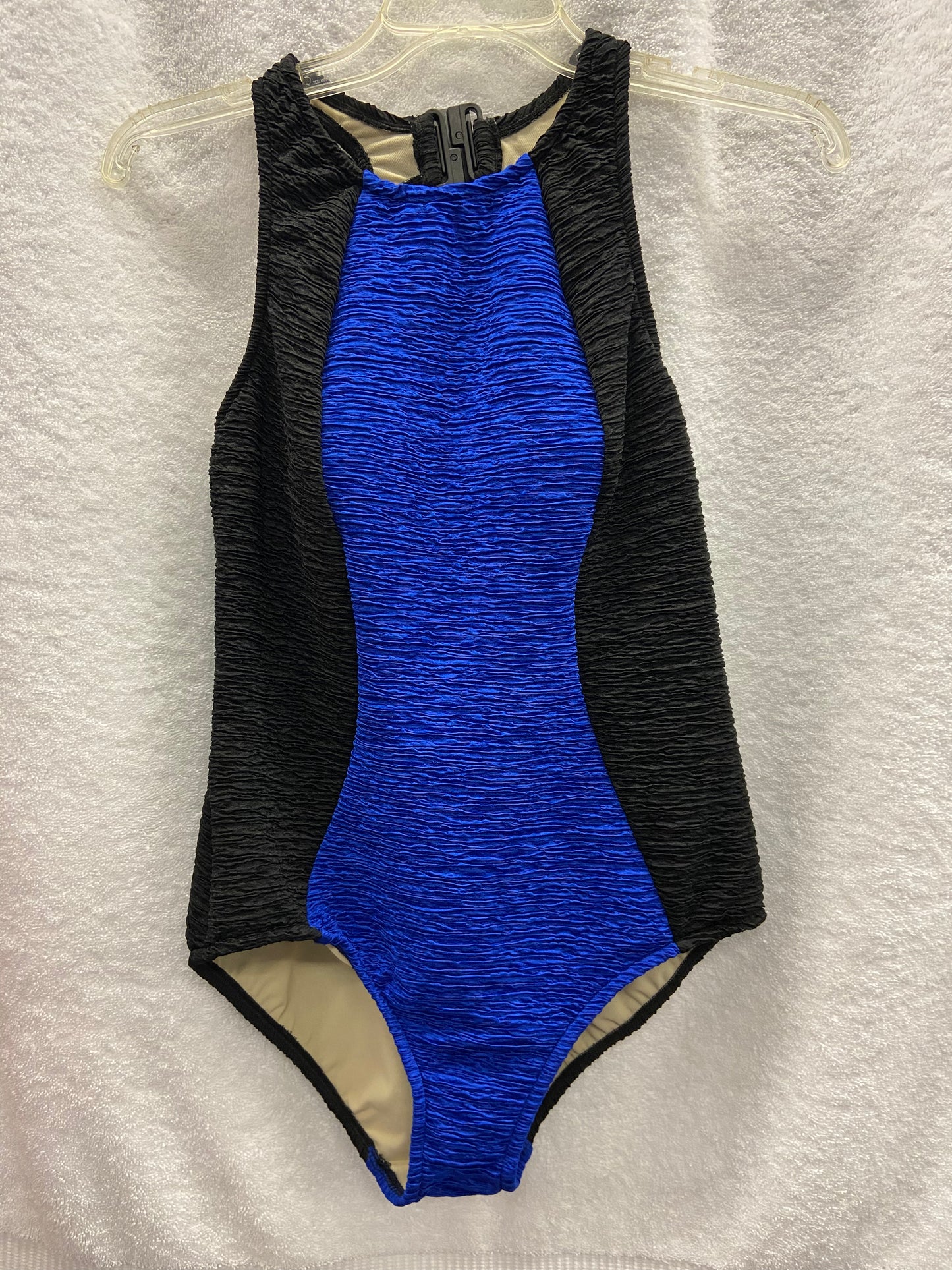Penbrooke Royal Blue One Piece Krinkle Clip Back Suit Size 10
