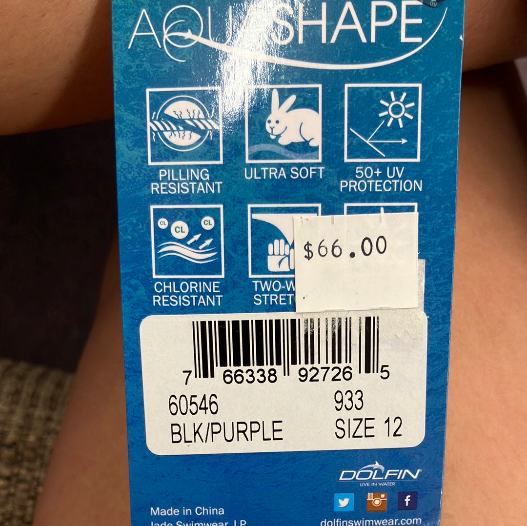 Dolfin Black/Purple One Piece Suit Size 12
