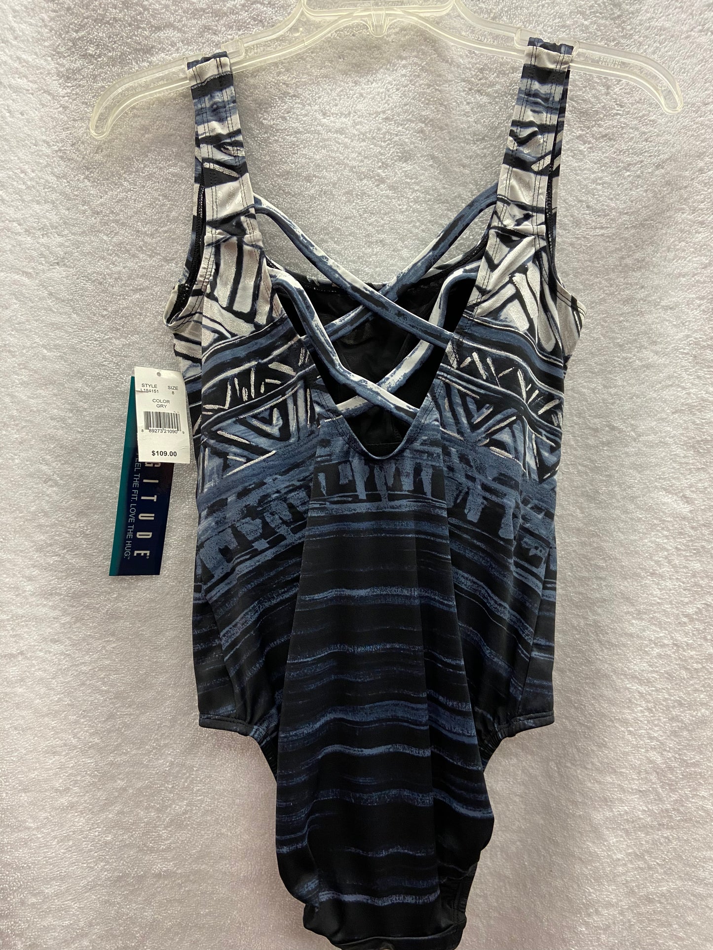 Longitude Grey One Piece Cross Back Suit Size 8