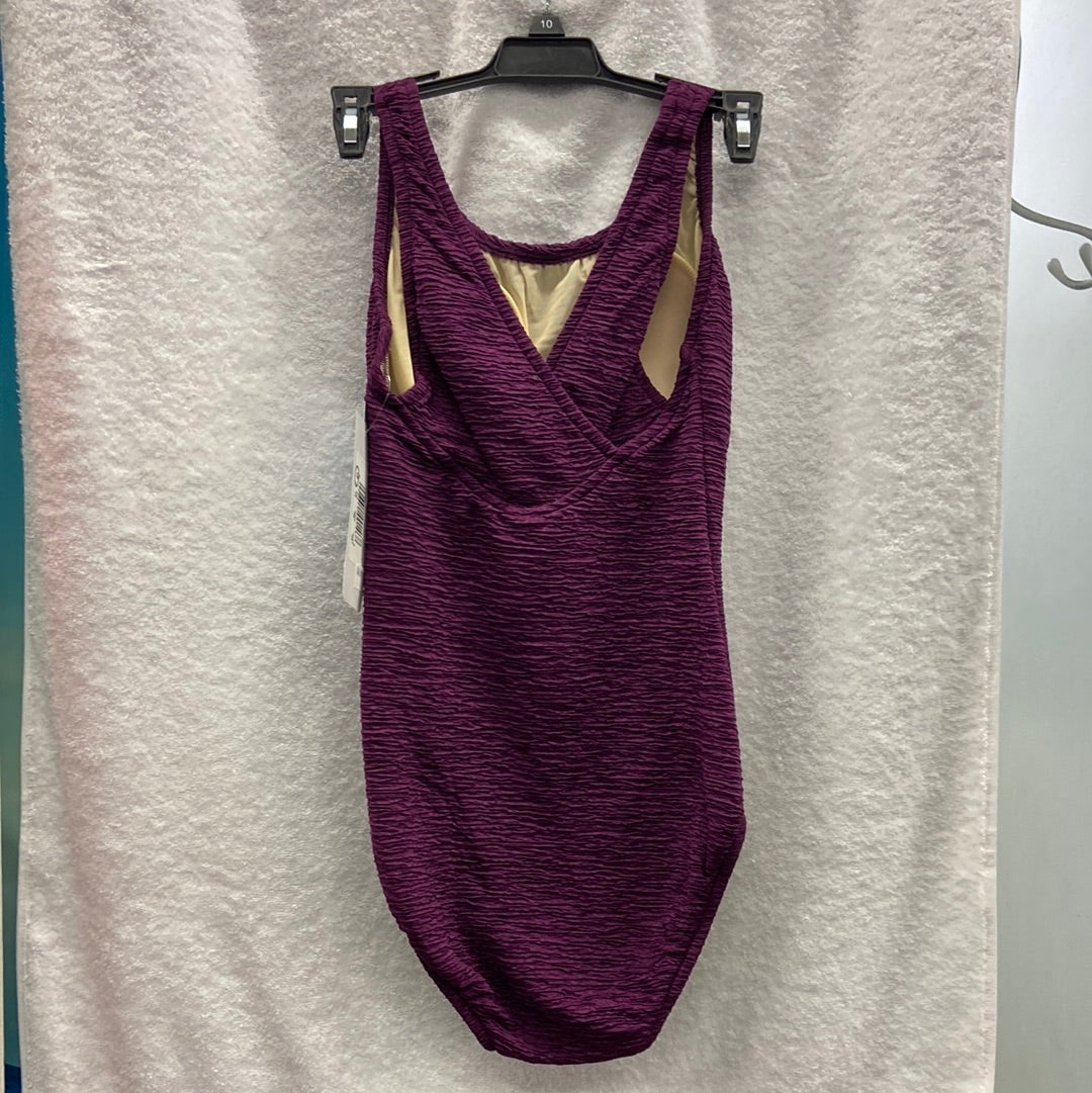 Penbrooke Eggplant Purple Krinkle One Piece Cross Back Suit Size 10