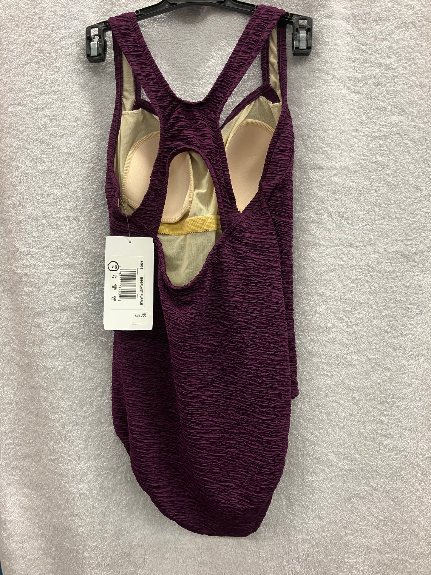 Penbrooke Eggplant Purple Krinkle One Piece H Back Suit Size 12
