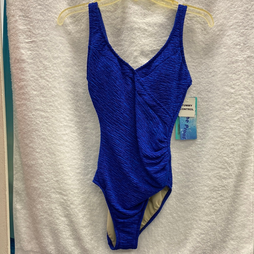 Penbrooke Royal Blue Krinkle One Piece V Back Suit Size 20W