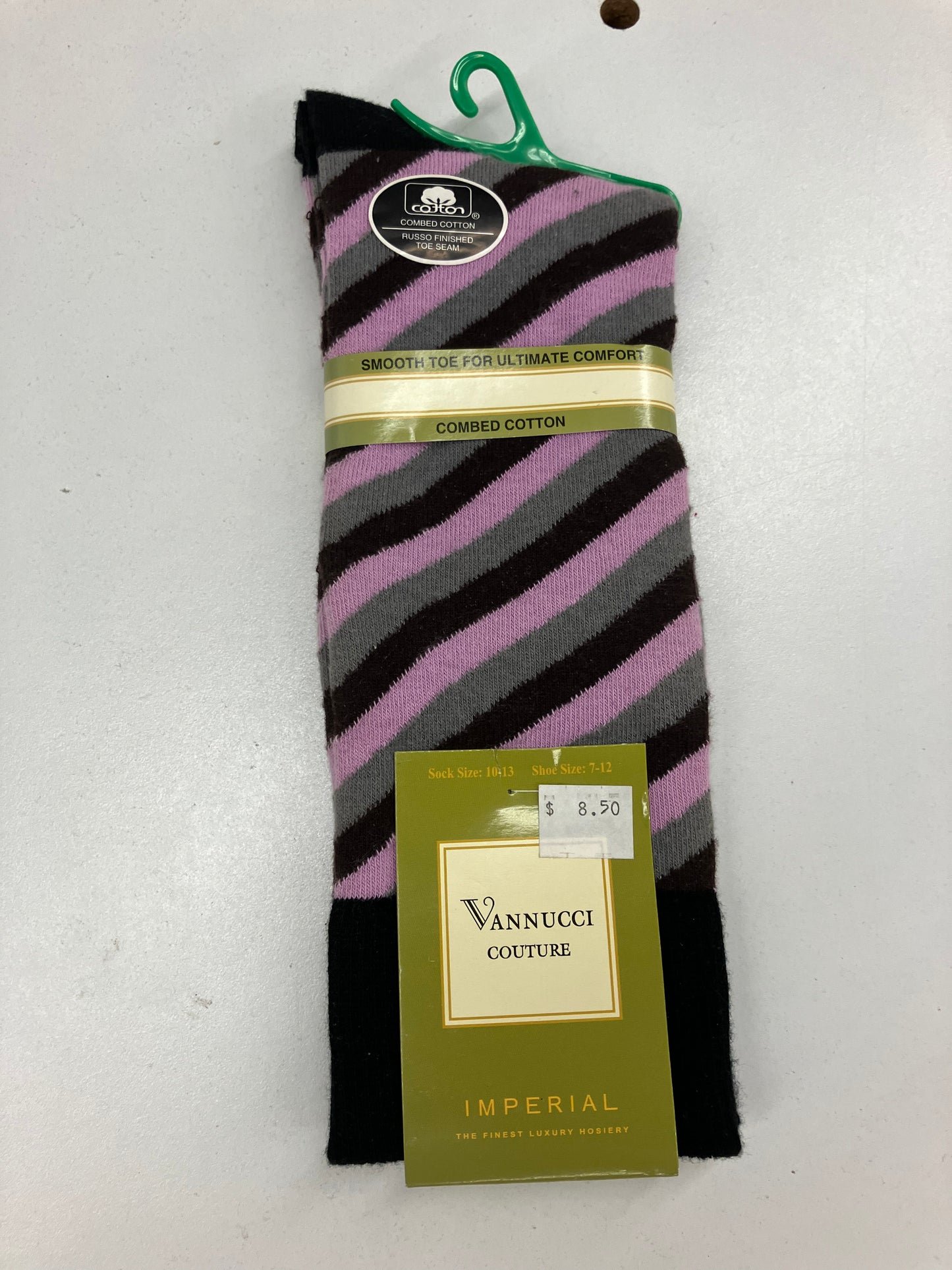 Vannucci Couture Stripped Black Cotton Socks Size 10-14