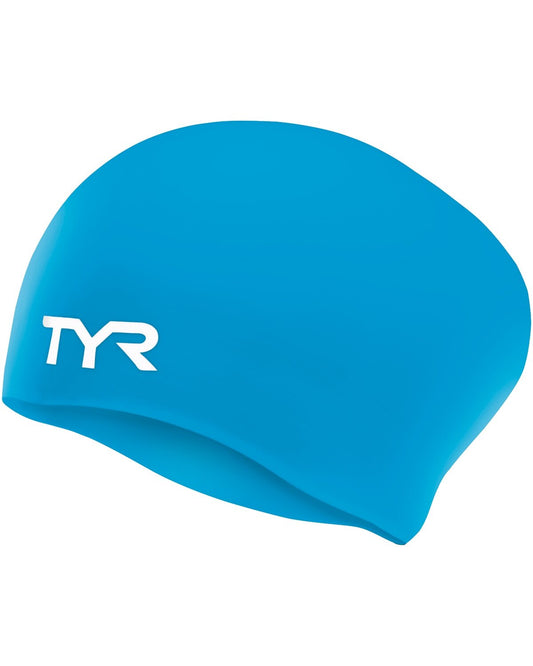 TYR Blue Long Hair Wrinkle Free Silicone Swim Cap