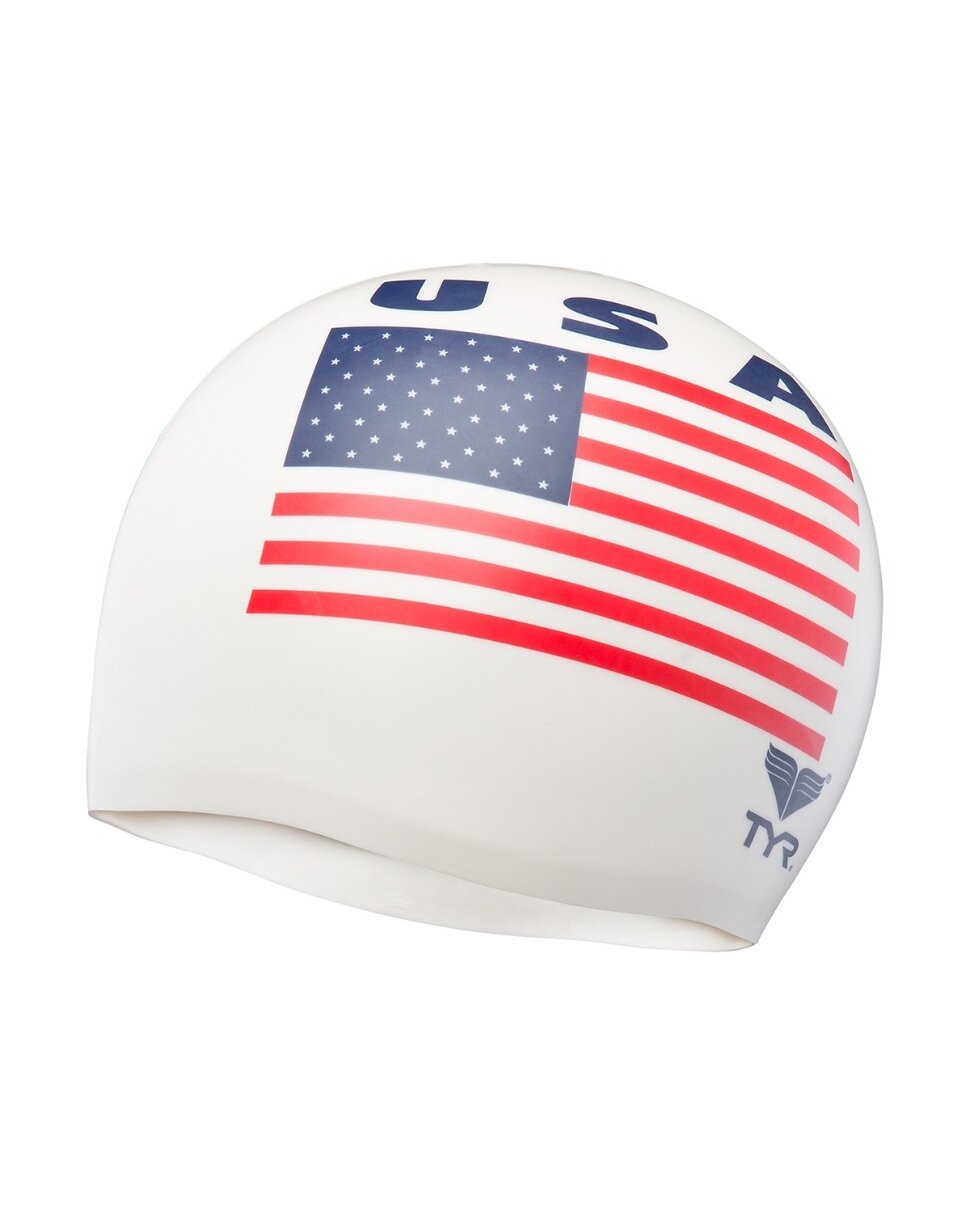 TYR White USA Silicone Swim Cap