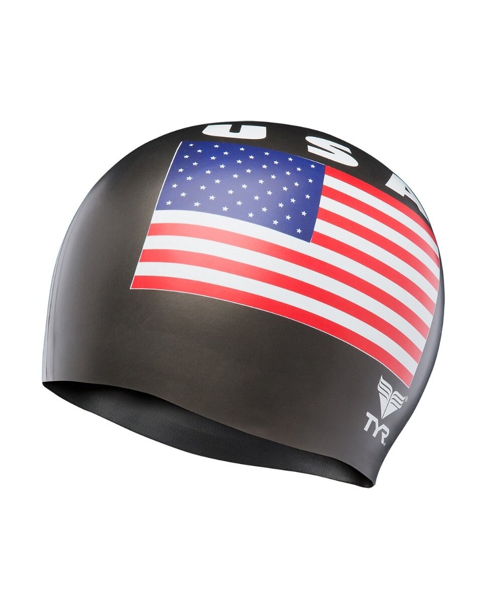 TYR Black USA Silicone Swim Cap