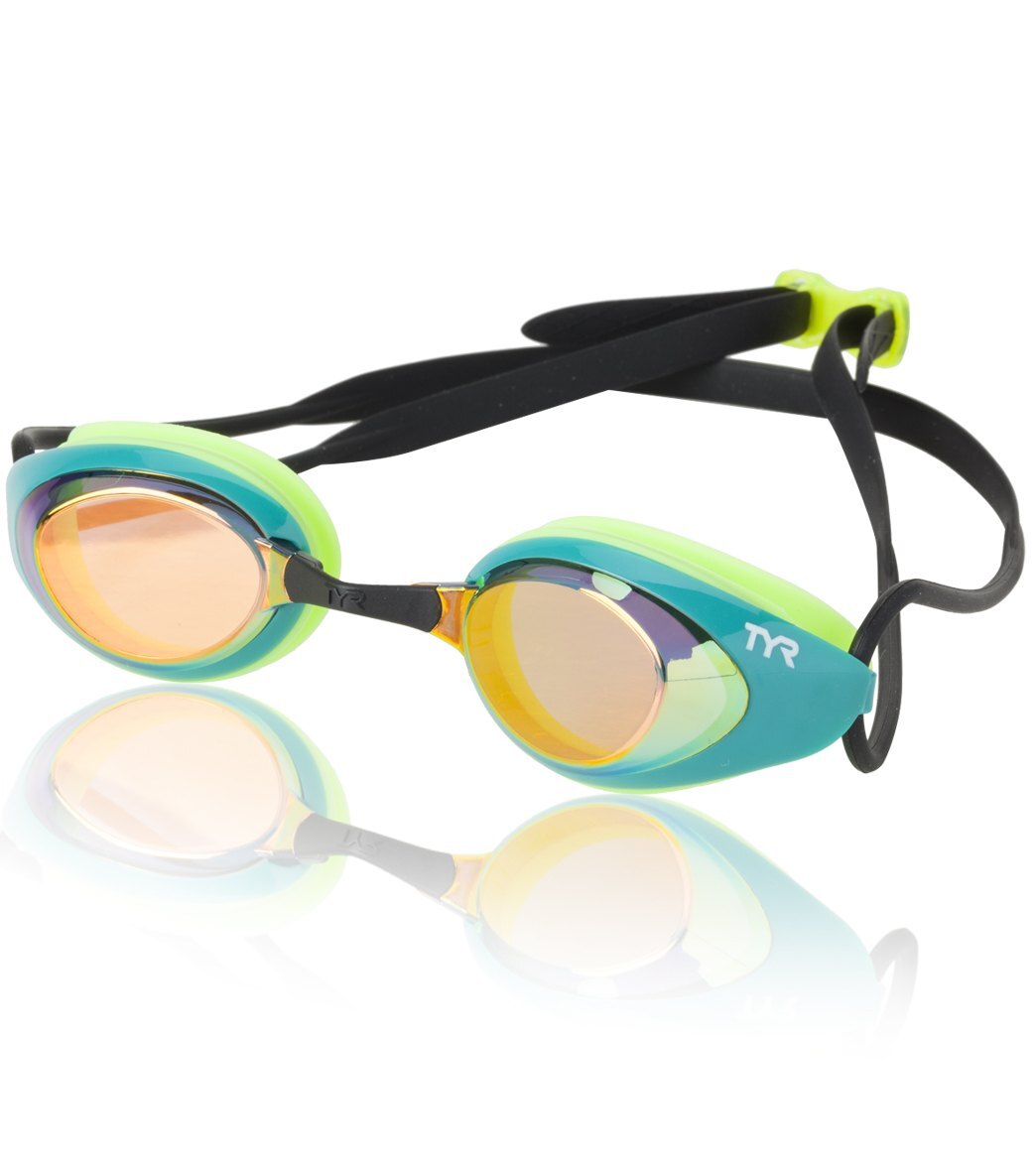 TYR Gold/Green Black Hawk Racing Mirrored Performance Goggle