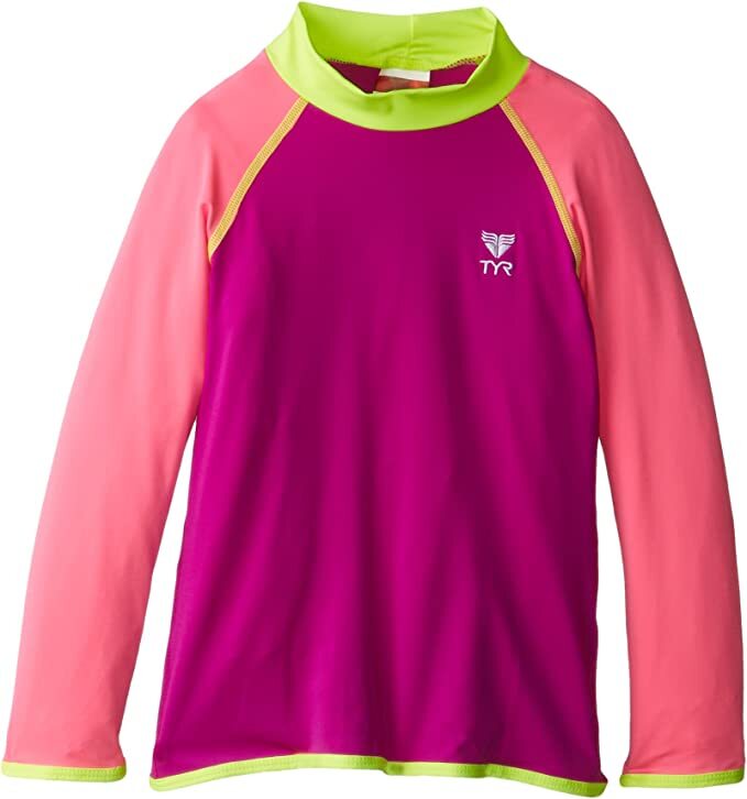 TYR Girls Youth XL (14-16) Pink Yellow SOL Rashguard