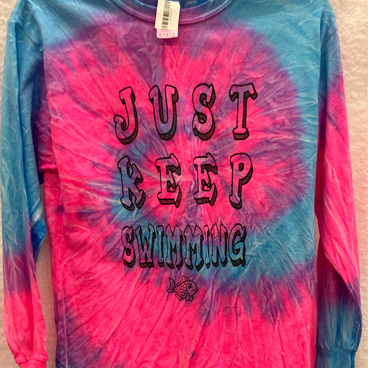 Youth Large Just Keep Swim Long Sleeve Tye Dye T Shirt