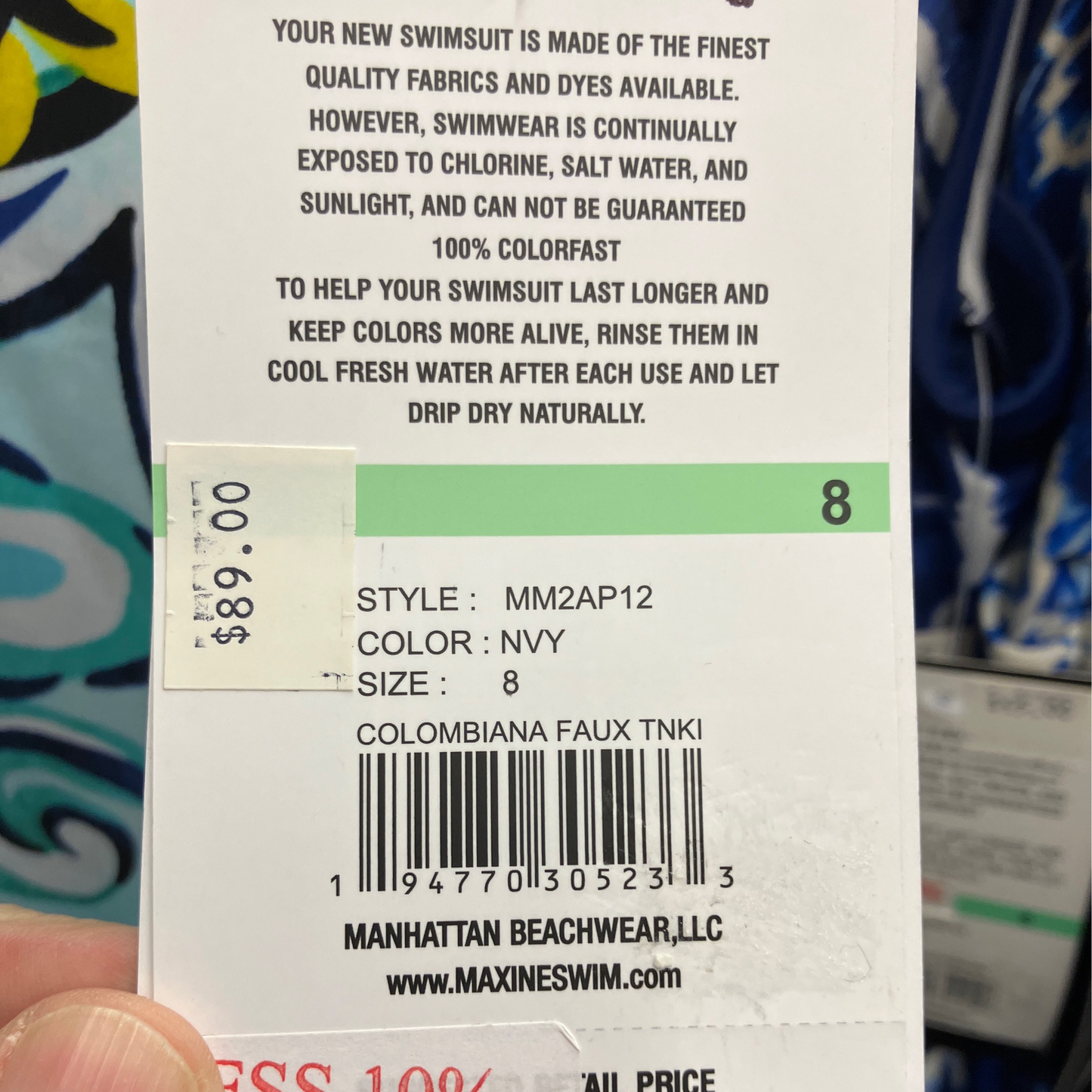 Womens Polyester 8 Navy Colombian Faux Tankini Swim Suit